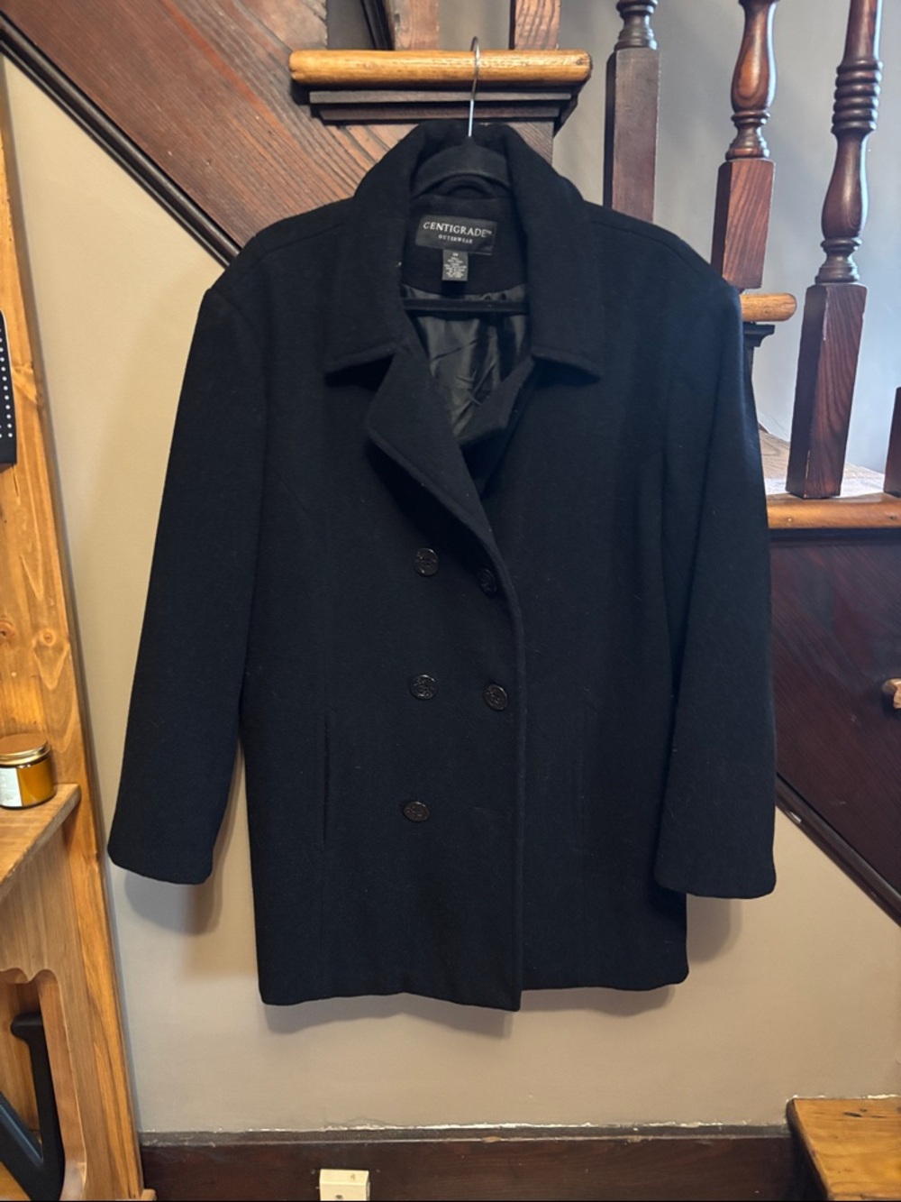 Centigrade Women's Black Double-Breasted Pea Coat